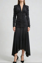 Flowering Girl Women Josephine v-Neck Ruched Long-Sleeve Maxi Dress In Black