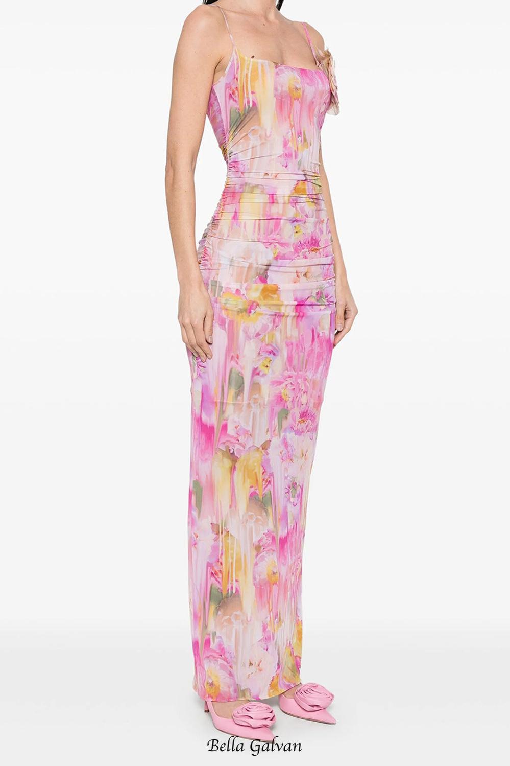 Flowering Girl Women molly Floral Appliqué Print Maxi Dress in pink