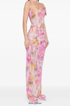 Flowering Girl Women molly Floral Appliqué Print Maxi Dress in pink