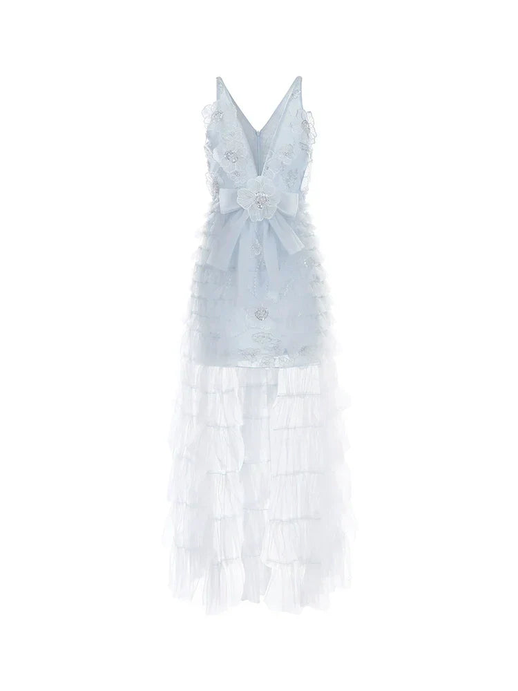 Vivi Light Blue Sleeveless Chiffon Banquet Dress