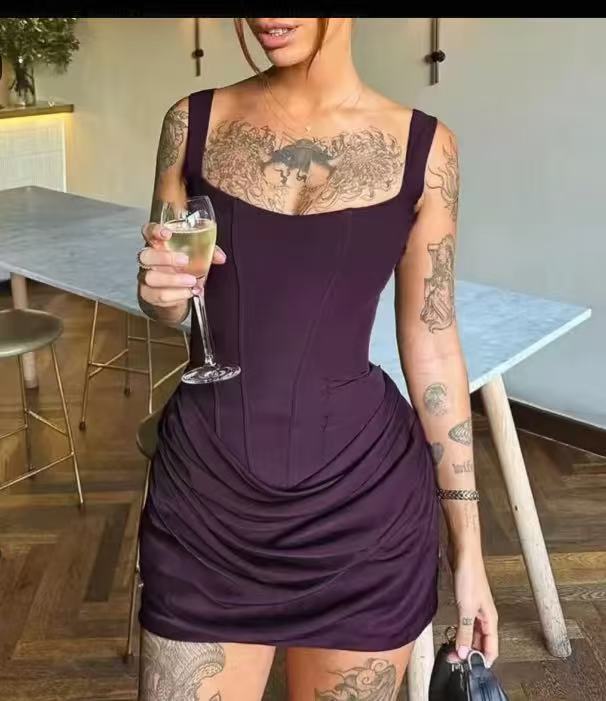 Flowering Girl Women Square Neck Ruched Bodycon Mini Dress