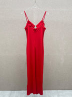 Flowering Girl Women Rose Appliqué Strappy Maxi Dress In Red