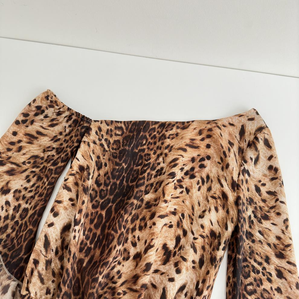 Edwina Long Sleeves Leopard Print Mini Dress In Brown