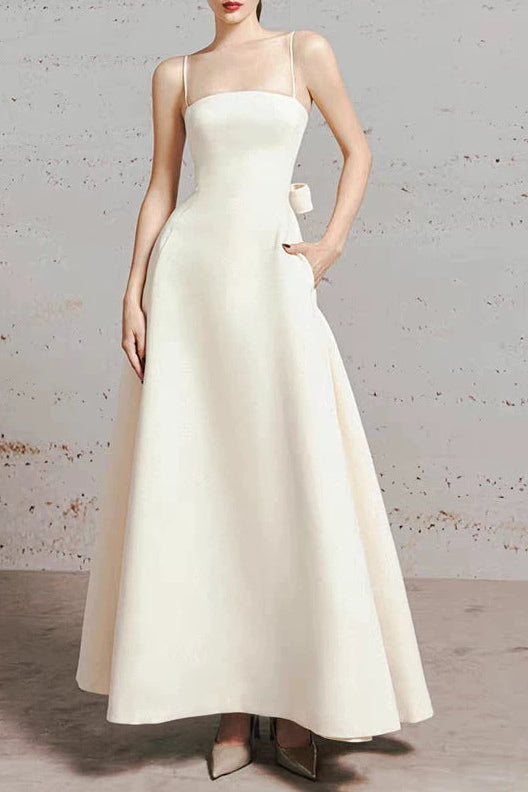 Flowering Girl Women Tulle splicing bow sleeveless maxi dress - ivory