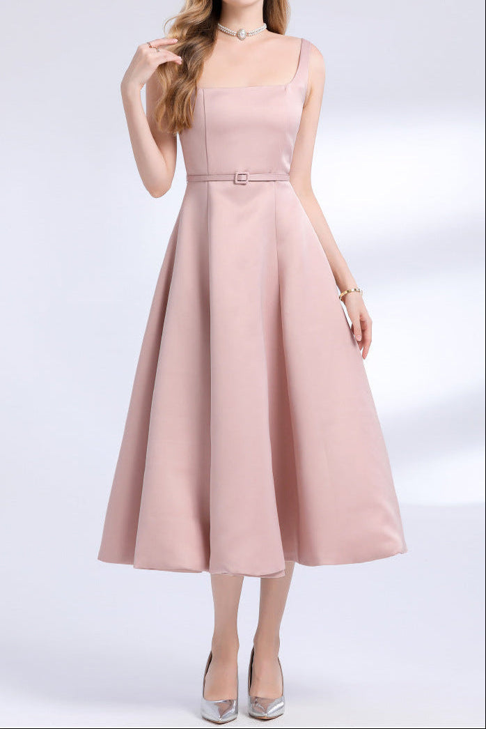 Flowering Girl Women Amelia Square Neck Satin Slip Midi Dress - Pink