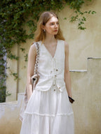Beaded Linen Lace-Up Access Vest