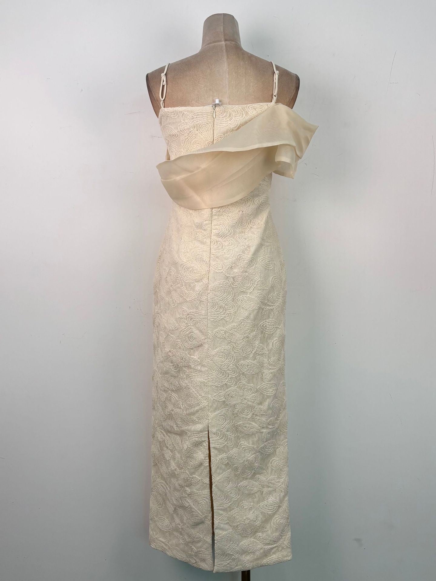tiffany apricot Sheath off Shoulder Sleeve Lace Maxi Dress