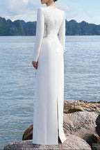 Flowering Girl Women white long sleeve embellished maxi dress