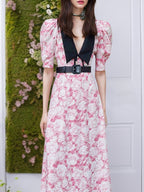 Pink Floral Printed Midi Dress