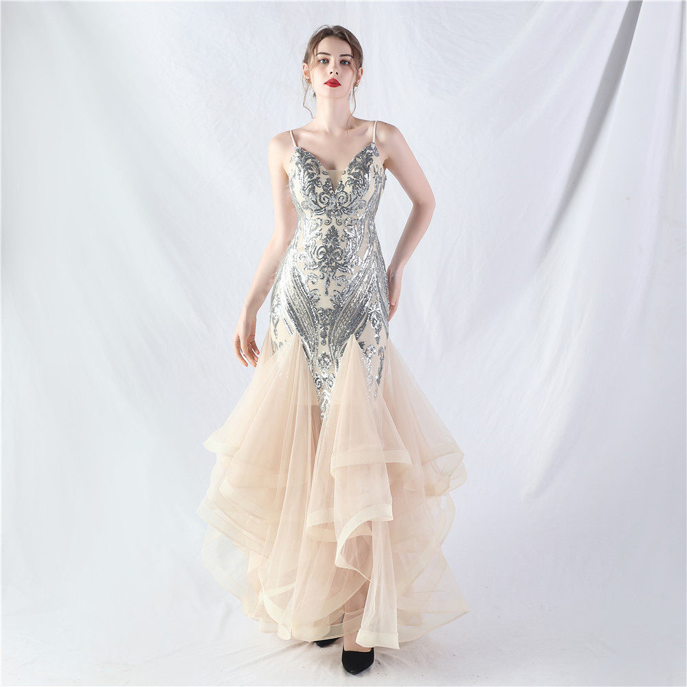 Sequin Slip Tulle Maxi Dress