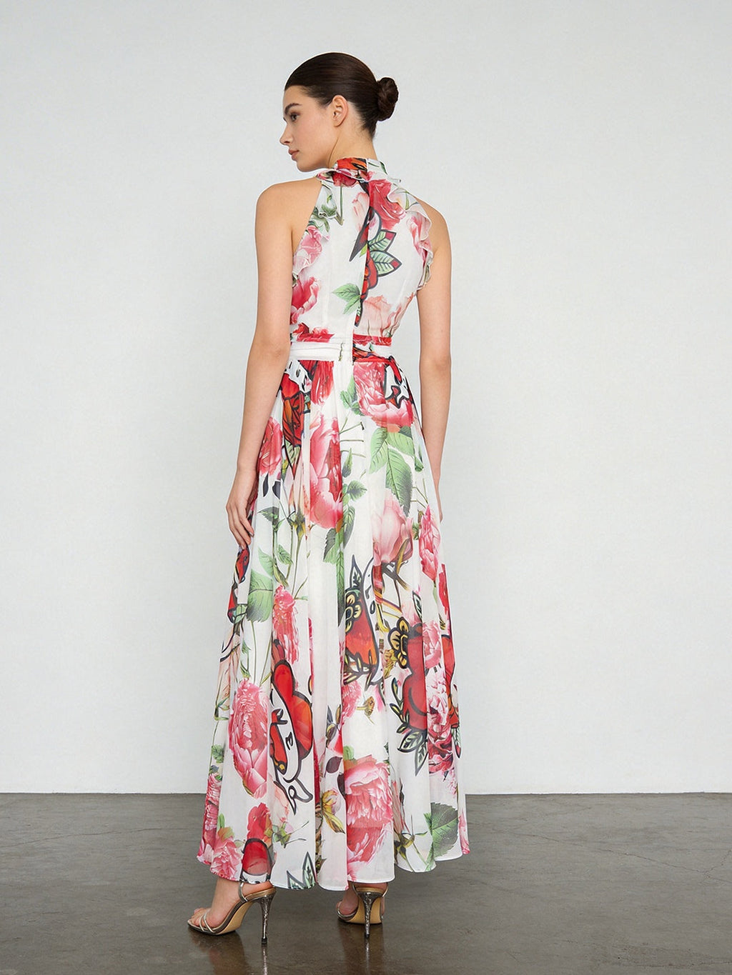 Floral Printed Sleeveless Flowing Large Swing Dress