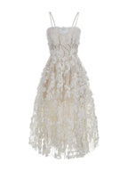 Leah White/Beige Sleeveless  Flower Dress