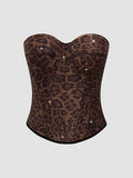 Calista Brown European And American Style Leopard Print Velvet Strapless Camisole