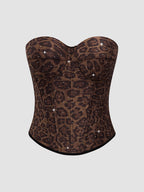 Calista Brown European And American Style Leopard Print Velvet Strapless Camisole