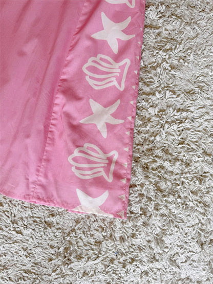 sea star shell print pink V-neck backless short dress