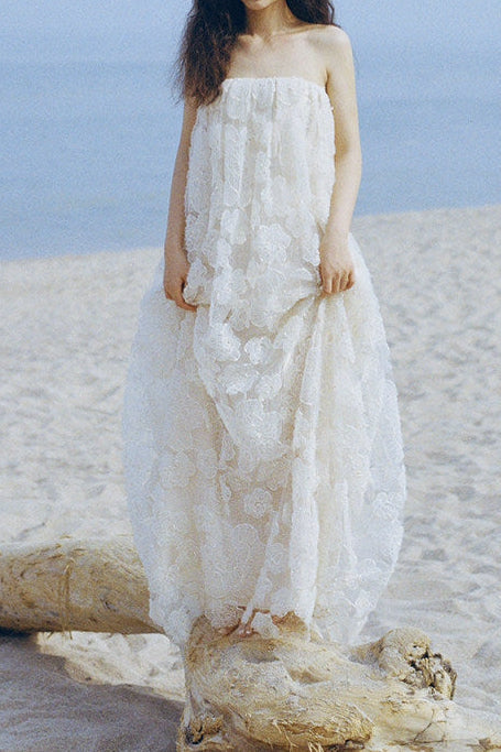 Floral Appliqué Strapless Maxi Dress