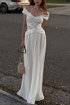 New Winter Style Sheer V-Neck Lace-Trimmed Maxi Dress