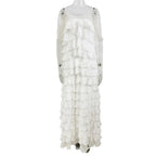Flowering Girl Women white nail bead layered lotus leaf slit maxi dress