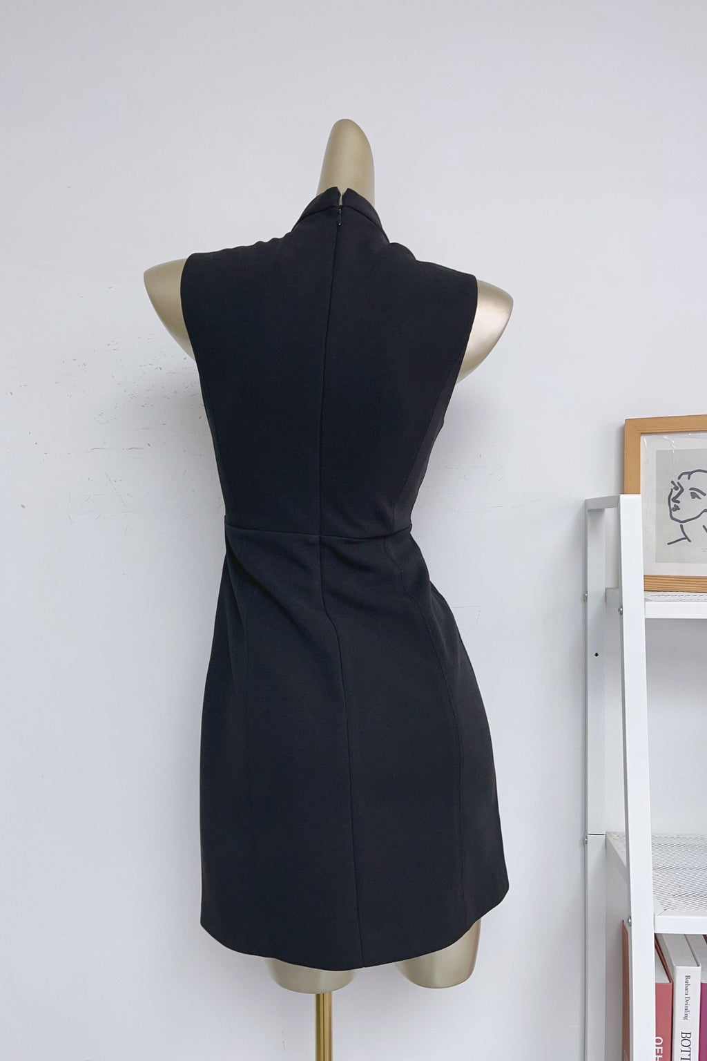 stand collar cutout mini dress in black