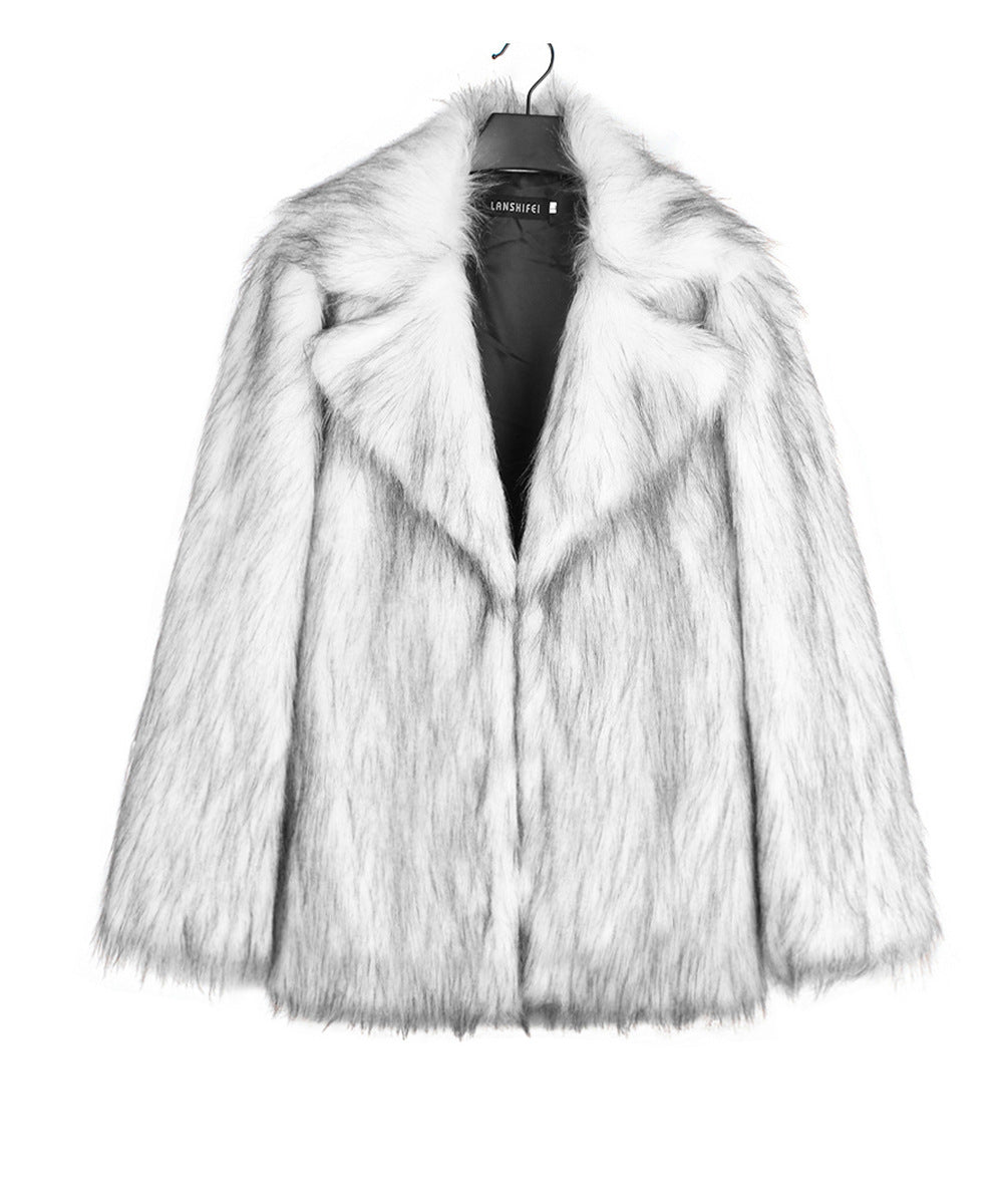 Flowering Girl Women suit collar imitation fox fur coat