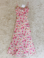 Front Tie Floral Spaghetti Strap Midi Slip Dress