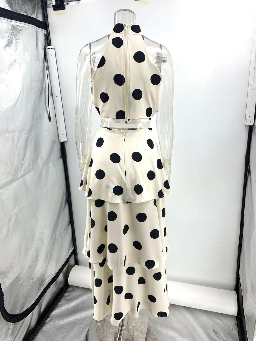 Flowering Girl Women polka dot print halterneck sleeveless top skirt set