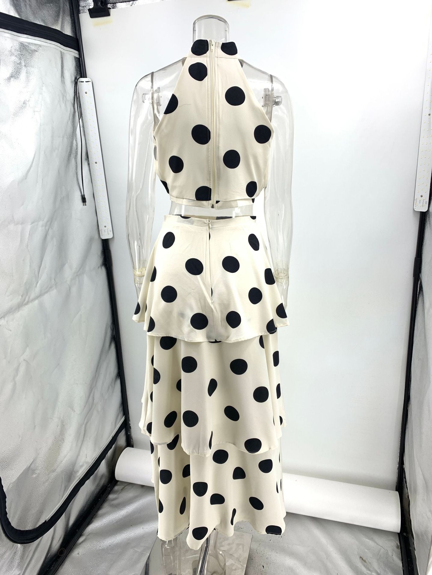 Flowering Girl Women polka dot print halterneck sleeveless top skirt set