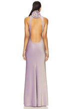 Flowering Girl Women Delia Sleeveless Back Flower Embellished Halter Maxi Dress In Pale Purple