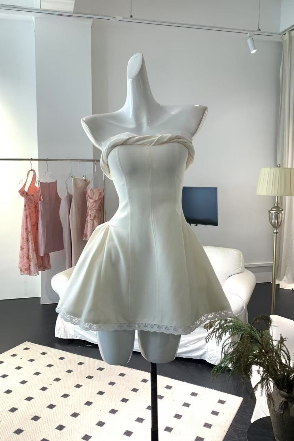 Flowering Girl Women Sylvia Lace Trim Strapless Mini Dress In White
