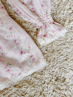 pink floral lace crochet lace layered long-sleeve dress