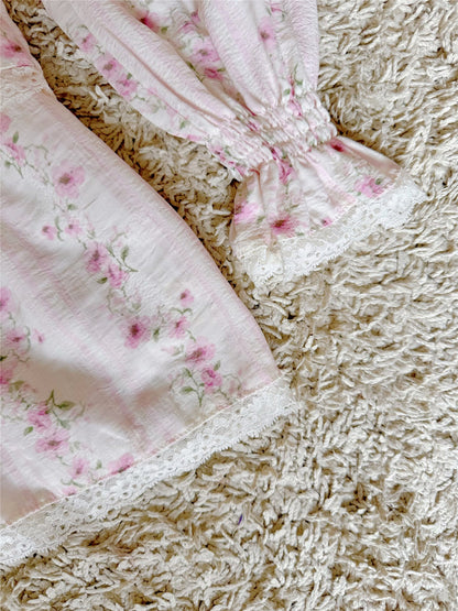 pink floral lace crochet lace layered long-sleeve dress