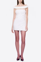 Lola White Off-Shoulder Asymmetrical-Draped Mini Dress