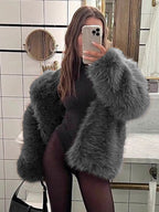 Flowering Girl Women suit collar imitation fox fur coat