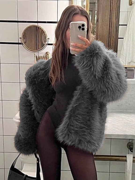 Flowering Girl Women suit collar imitation fox fur coat
