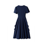 Katherine 3d Flower Appliqué Midi Dress In Navy Blue