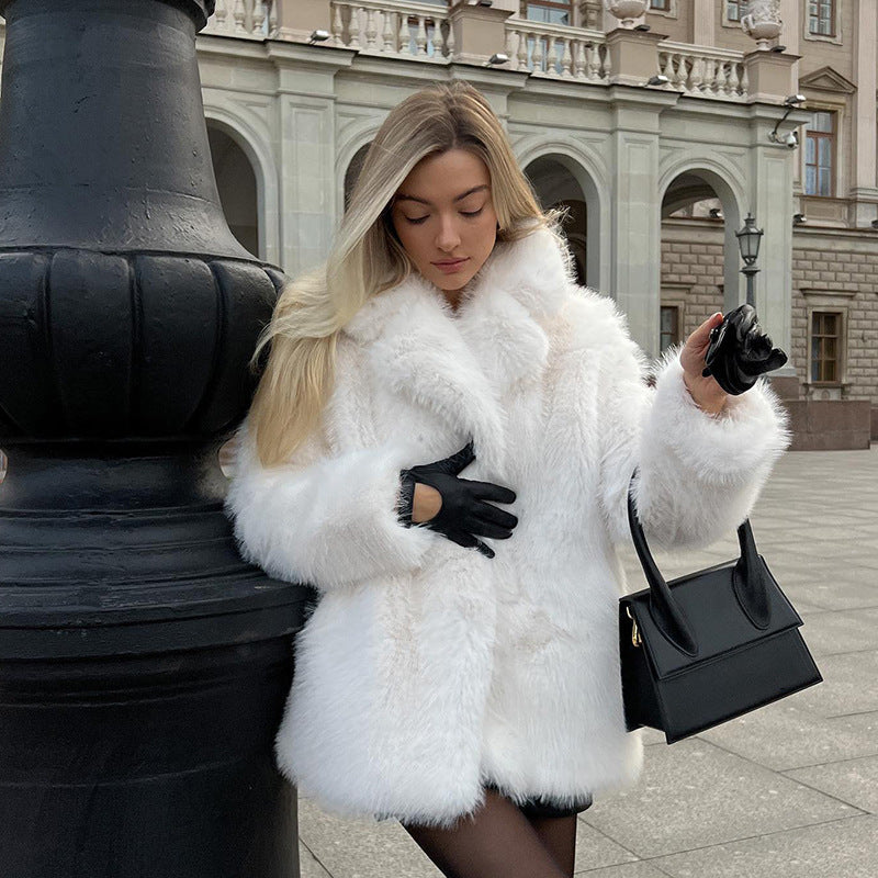 Flowering Girl Women suit collar imitation fox fur coat