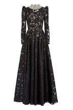 Flowering Girl Women black mesh diamond embroidered maxi dress