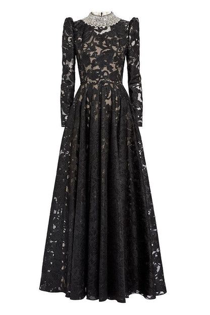 black mesh diamond embroidered maxi dress