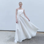 Barbara French Satin Strapless Maxi Dress - White