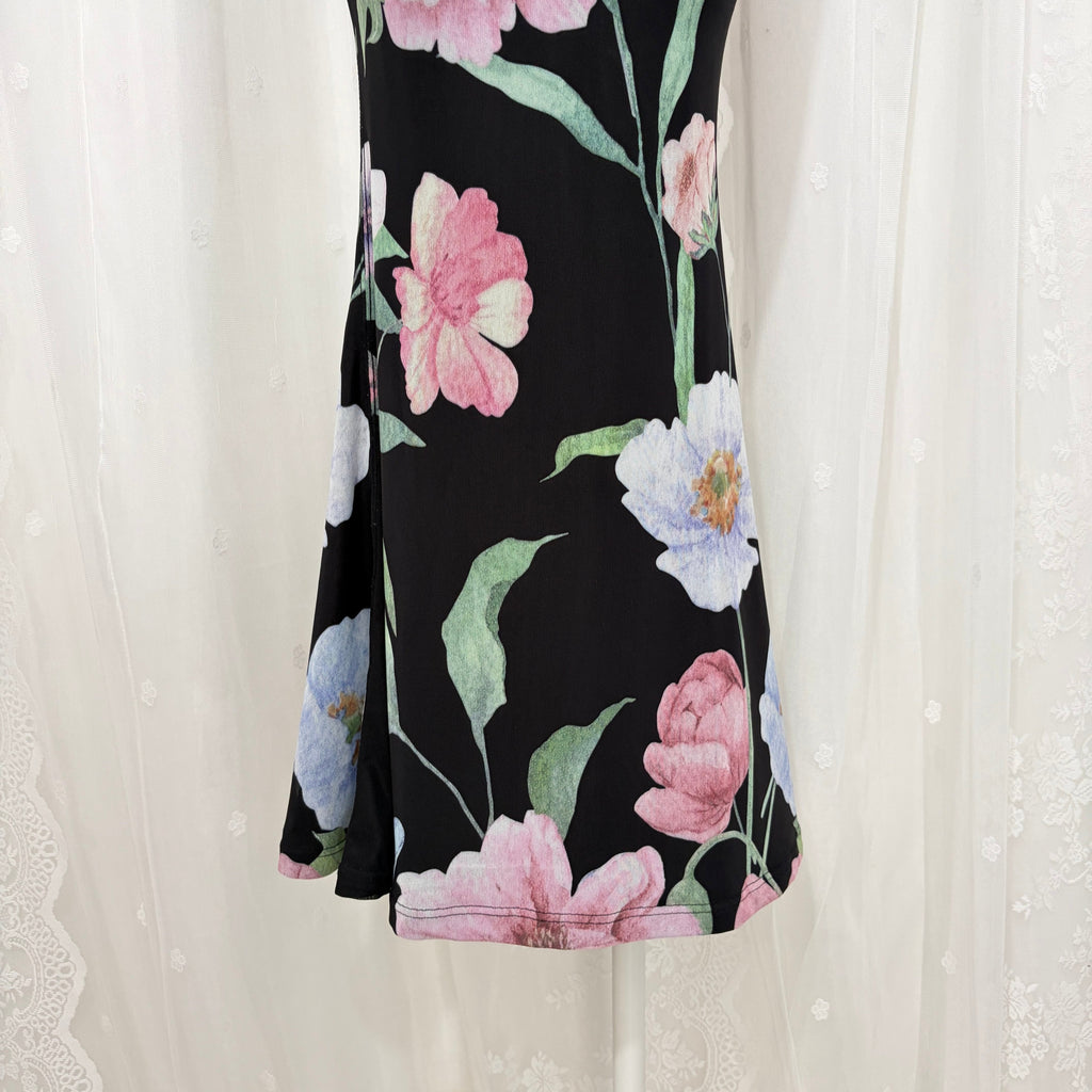 Black Floral Print Strapless Mermaid Maxi Dress