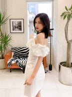 Dolores Ruffled Strapless Off-Shoulder Mini Dress -White