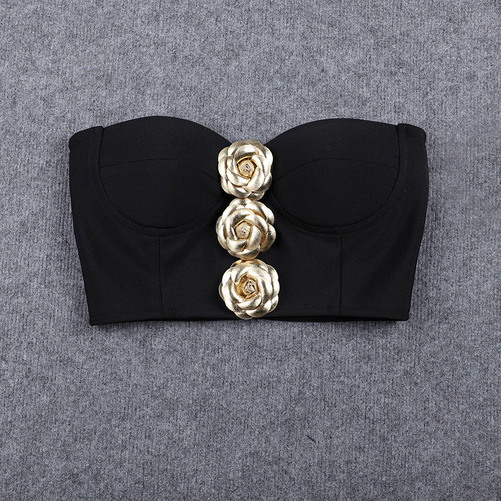 Flowering Girl Women 3D Flower Embellished Set In Black