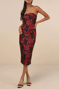 burgundy vintage embossed flower midi dress