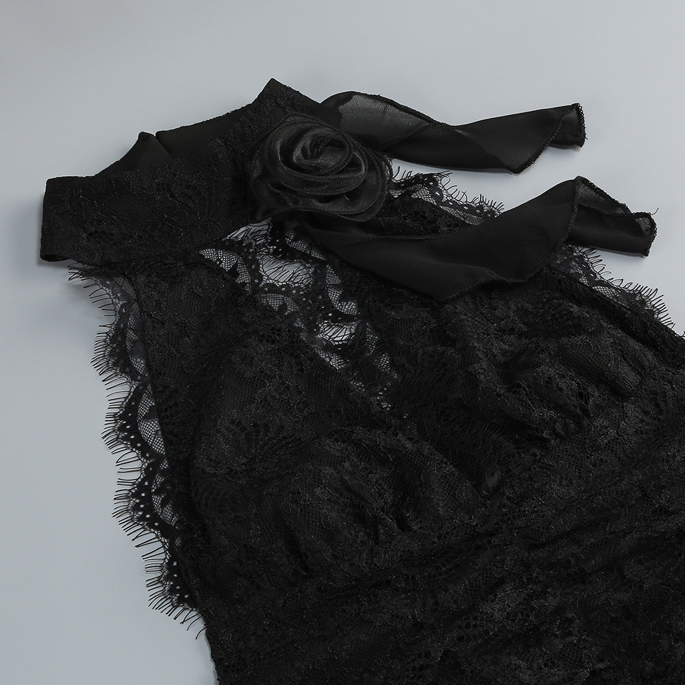 Flowering Girl Women Hulda Cotton Lace Hollow Maxi Dress In Black