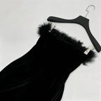 samantha feather velvet strapless mini dress in black