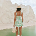 green linen sleeveless camisole lace dress