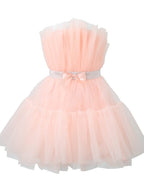 Frederica Bow-Accent Waist-Cinched Strapless Dress - Pink
