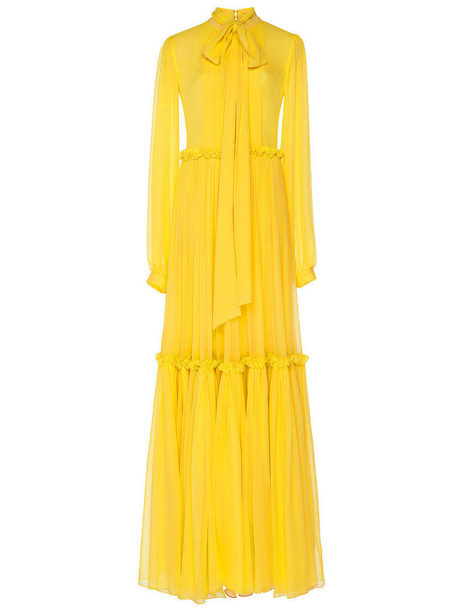 Yellow Long Sleeved Large Swing Dress