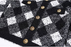 Flowering Girl Women Black White Gingham Tweed Cardigan