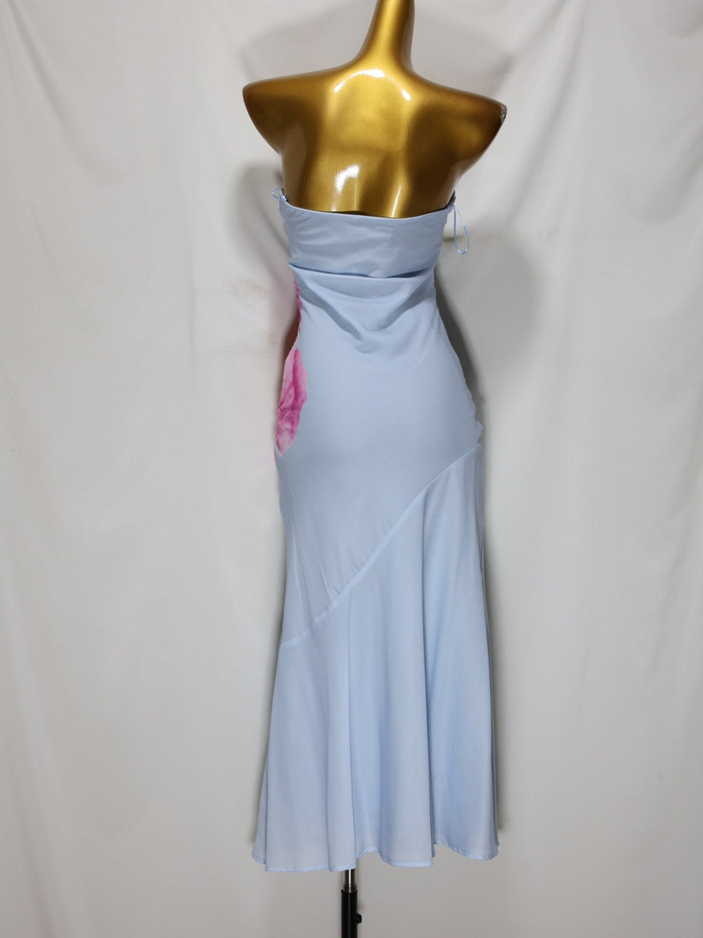 Light Blue Floral Print Strapless Midi Dress